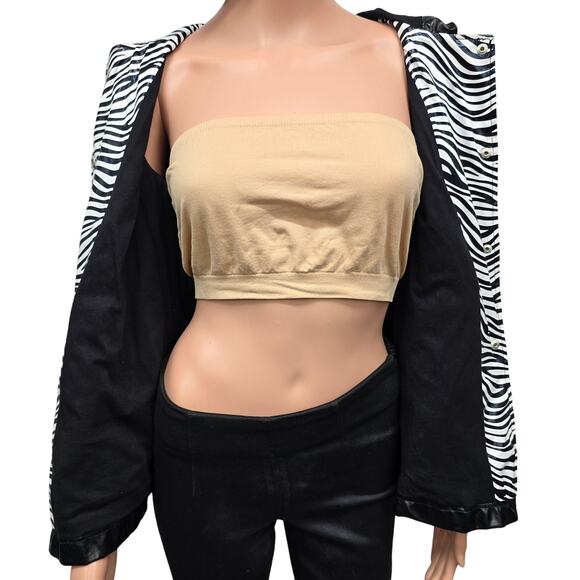 Dollhouse Hooded Rain Jacket Zebra Animal Print Elbow Patch S/M Black White - Picture 10 of 12